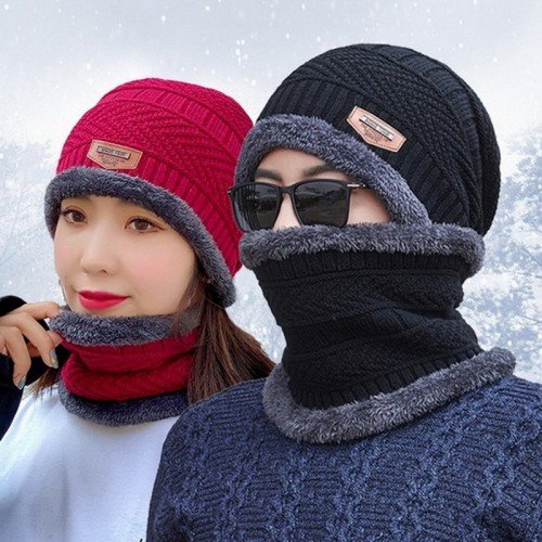 Winter scarf Beanie Hat For Men Winter Scarf Cap Knitted Hat Women Thick Wool Neck foulard Cap Mask Bonnet Hats